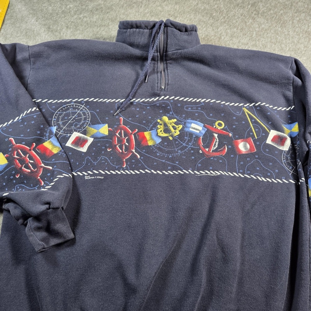 Vintage Art Unlimited Sweatshirt Mens XL Mock Neck Nautical Flags Made USA 90s
